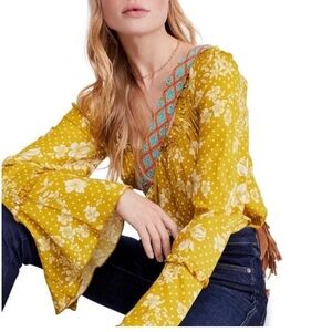 NWOT Free People One on One Date Bodysuit Top Marigold, Women’s Size M Boho